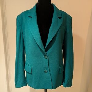 Vintage 1980s Saville Teal 100% Wool Blazer Jacket Button Up Medium Large